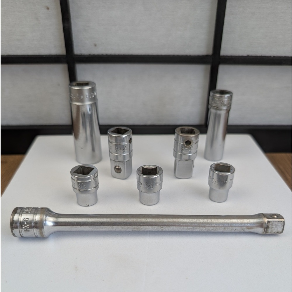 Snap-on Vintage Socket and Extension Set 8 Piece 3/8" Drive Chrome USA Made